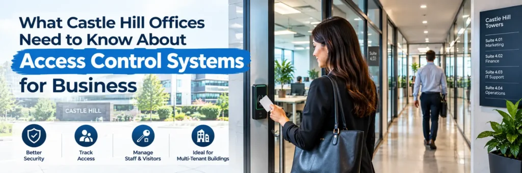 Access control system for Castle Hill offices with keycard entry, staff access management and multi-tenant building security